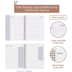Rileys & Co Planificateur - Agenda Mensuel et Hebdomadaire, Couverture Flexible, Reliure à Double Spirale, Pages de Notes | Cale