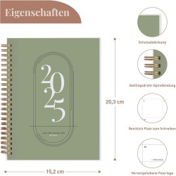 Rileys & Co 2025 Planificateur - Agenda Mensuel et Hebdomadaire, Couverture Flexible, Reliure à Double Spirale, Pages de Notes, 