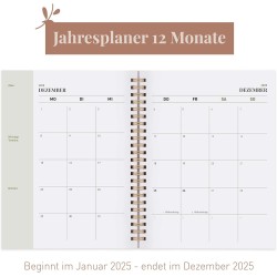 Rileys & Co 2025 Planificateur - Agenda Mensuel et Hebdomadaire, Couverture Flexible, Reliure à Double Spirale, Pages de Notes, 