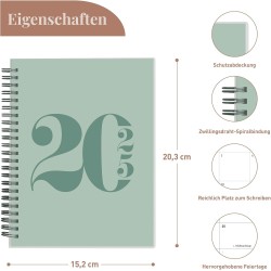 Rileys & Co Planificateur - Agenda Mensuel et Hebdomadaire, Couverture Flexible, Reliure à Double Spirale, Pages de Notes | Cale