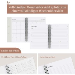 Rileys & Co Planificateur - Agenda Mensuel et Hebdomadaire, Couverture Flexible, Reliure à Double Spirale, Pages de Notes | Cale
