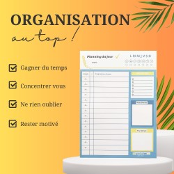 Bloc planning du jour français 50 pages - planificateur journalier par heure - Bloc note A5 papier activités et tâches journée. 