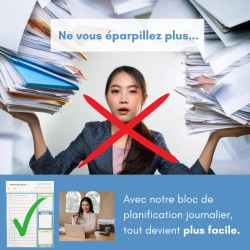 Bloc planning du jour français 50 pages - planificateur journalier par heure - Bloc note A5 papier activités et tâches journée. 