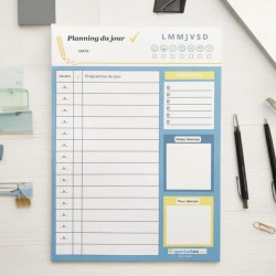 Bloc planning du jour français 50 pages - planificateur journalier par heure - Bloc note A5 papier activités et tâches journée. 