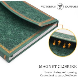 VICTORIA'S JOURNALS Journal magnétique, carnet vintage sculpté en similicuir avec couverture rigide, pages lignées, ruban marque