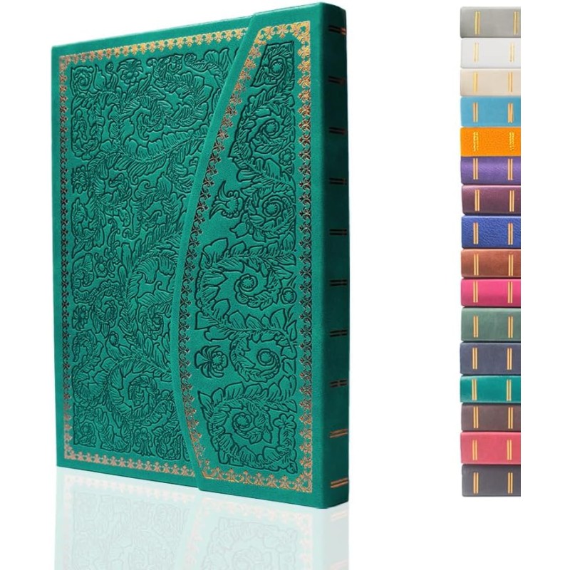 VICTORIA'S JOURNALS Journal magnétique, carnet vintage sculpté en similicuir avec couverture rigide, pages lignées, ruban marque