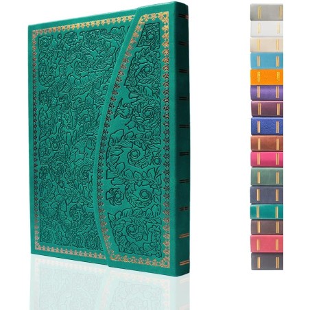 VICTORIA'S JOURNALS Journal magnétique, carnet vintage sculpté en similicuir avec couverture rigide, pages lignées, ruban marque