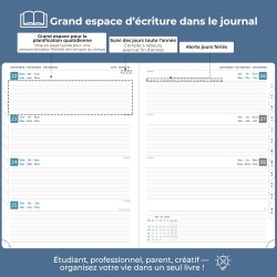 Agenda semainier 2025-2026, format A4 (29 x 21,7 cm), calendrier à livres sur 18 mois (juillet 2025 - décembre 2026), classeur à