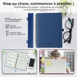 Agenda semainier 2025-2026, format A4 (29 x 21,7 cm), calendrier à livres sur 18 mois (juillet 2025 - décembre 2026), classeur à