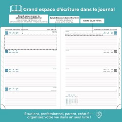 Agenda semainier 2025 2026, format A5 (21,9 x 16,4 cm), calendrier livre de 18 mois (juillet 2025 à décembre 2026), classeur à a
