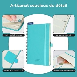Agenda semainier 2025 2026, format A5 (21,9 x 16,4 cm), calendrier livre de 18 mois (juillet 2025 à décembre 2026), classeur à a