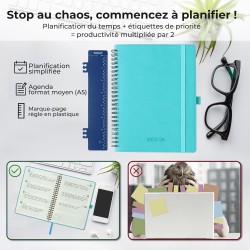 Agenda semainier 2025 2026, format A5 (21,9 x 16,4 cm), calendrier livre de 18 mois (juillet 2025 à décembre 2026), classeur à a