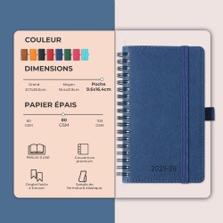 Agenda semainier 2025 2026, format A6 (16,6 x 9,7 cm), calendrier livre de 18 mois (juillet 2025 à décembre 2026), classeur à an