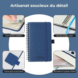 Agenda semainier 2025 2026, format A6 (16,6 x 9,7 cm), calendrier livre de 18 mois (juillet 2025 à décembre 2026), classeur à an