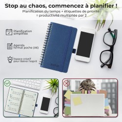Agenda semainier 2025 2026, format A6 (16,6 x 9,7 cm), calendrier livre de 18 mois (juillet 2025 à décembre 2026), classeur à an