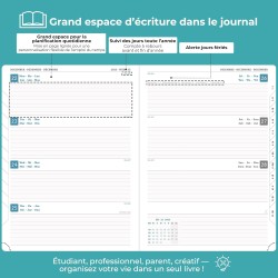 Agenda semainier 2025 2026, format A4 (29 x 21,7 cm), calendrier à livres sur 18 mois (juillet 2025 à décembre 2026), classeur à
