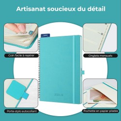 Agenda semainier 2025 2026, format A4 (29 x 21,7 cm), calendrier à livres sur 18 mois (juillet 2025 à décembre 2026), classeur à