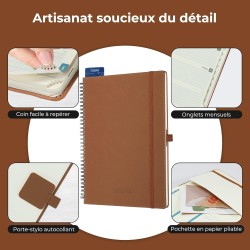 Agenda semainier 2025 2026, format A4 (29 x 21,7 cm), calendrier à livres sur 18 mois (juillet 2025 à décembre 2026), classeur à