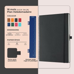 Agenda semainier 2025 2026, format A4 (29 x 21,7 cm), calendrier à livres sur 18 mois (juillet 2025 à décembre 2026), classeur à