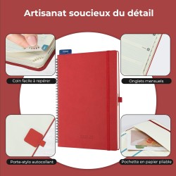 Agenda semainier 2025 2026, format A4 (29 x 21,7 cm), calendrier à livres sur 18 mois (juillet 2025 à décembre 2026), classeur à