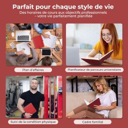 Agenda semainier 2025 2026, format A4 (29 x 21,7 cm), calendrier à livres sur 18 mois (juillet 2025 à décembre 2026), classeur à
