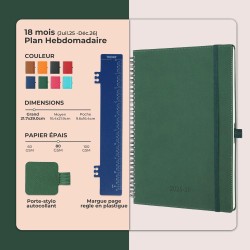 Agenda semainier 2025 2026, format A4 (29 x 21,7 cm), calendrier à livres sur 18 mois (juillet 2025 à décembre 2026), classeur à