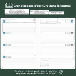 Agenda semainier 2025 2026, format A4 (29 x 21,7 cm), calendrier à livres sur 18 mois (juillet 2025 à décembre 2026), classeur à