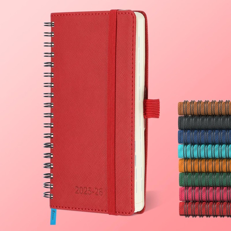 Agenda semainier 2025 2026, format A6 (16,6 x 9,7 cm), calendrier à livres sur 18 mois (juillet 2025 à décembre 2026), classeur 