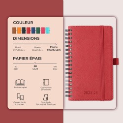 Agenda semainier 2025 2026, format A6 (16,6 x 9,7 cm), calendrier à livres sur 18 mois (juillet 2025 à décembre 2026), classeur 