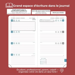 Agenda semainier 2025 2026, format A6 (16,6 x 9,7 cm), calendrier à livres sur 18 mois (juillet 2025 à décembre 2026), classeur 