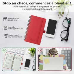 Agenda semainier 2025 2026, format A6 (16,6 x 9,7 cm), calendrier à livres sur 18 mois (juillet 2025 à décembre 2026), classeur 