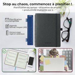 Agenda semainier 2025 2026, format A5 (21,9 x 16,4 cm), calendrier livre de 18 mois (juillet 2025 à décembre 2026), classeur à a