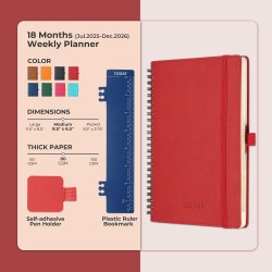Agenda semainier 2025 2026, format A5 (21,9 x 16,4 cm), calendrier livre de 18 mois (juillet 2025 à décembre 2026), classeur à a