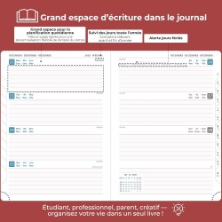 Agenda semainier 2025 2026, format A5 (21,9 x 16,4 cm), calendrier livre de 18 mois (juillet 2025 à décembre 2026), classeur à a