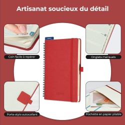 Agenda semainier 2025 2026, format A5 (21,9 x 16,4 cm), calendrier livre de 18 mois (juillet 2025 à décembre 2026), classeur à a