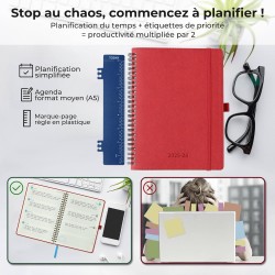 Agenda semainier 2025 2026, format A5 (21,9 x 16,4 cm), calendrier livre de 18 mois (juillet 2025 à décembre 2026), classeur à a