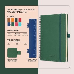 Agenda semainier 2025 2026, format A5 (21,9 x 16,4 cm), calendrier livre de 18 mois (juillet 2025 à décembre 2026), classeur à a