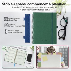 Agenda semainier 2025 2026, format A5 (21,9 x 16,4 cm), calendrier livre de 18 mois (juillet 2025 à décembre 2026), classeur à a