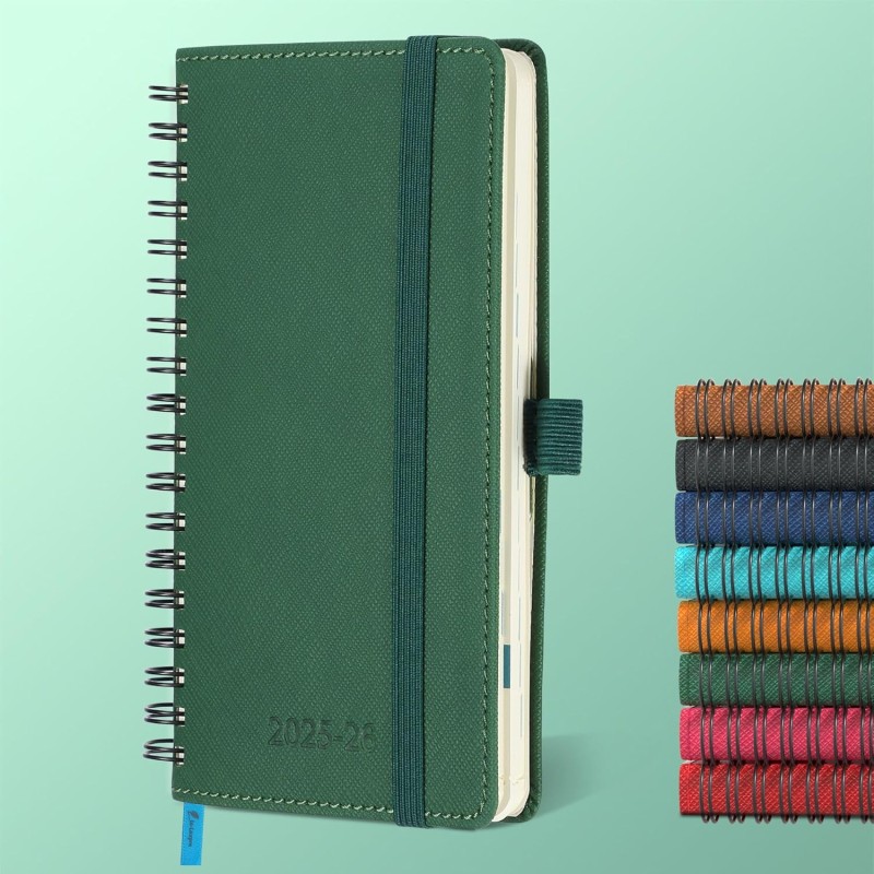 Agenda semainier 2025 2026, format A6 (16,6 x 9,7 cm), calendrier à livres sur 18 mois (juillet 2025 à décembre 2026), classeur 