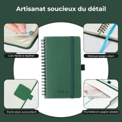 Agenda semainier 2025 2026, format A6 (16,6 x 9,7 cm), calendrier à livres sur 18 mois (juillet 2025 à décembre 2026), classeur 