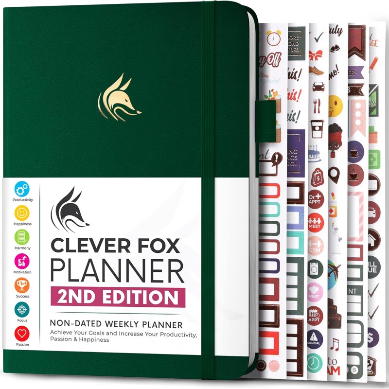 Clever Fox Planificateur 2e édition – Planificateur d'objectifs hebdomadaires et mensuels colorés, organiseur de gestion du temp