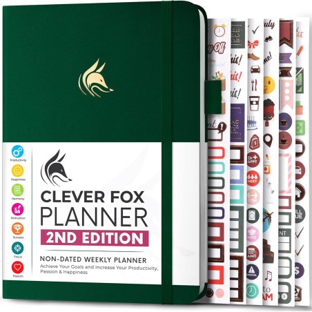 Clever Fox Planificateur 2e édition – Planificateur d'objectifs hebdomadaires et mensuels colorés, organiseur de gestion du temp
