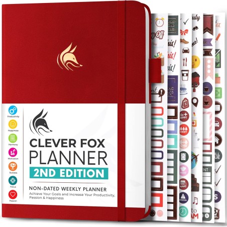 Clever Fox Planificateur 2e édition – Planificateur d'objectifs hebdomadaires et mensuels colorés, organiseur de gestion du temp