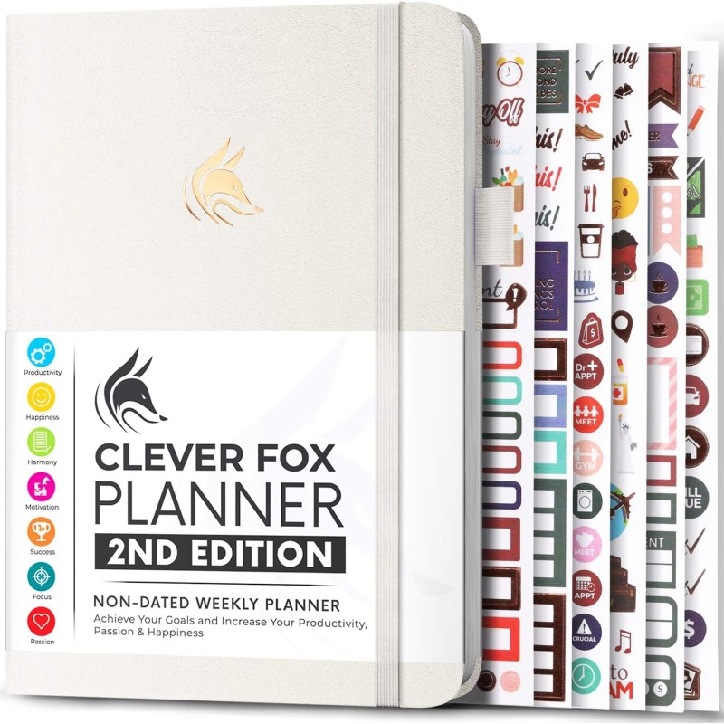 Clever Fox Planificateur 2e édition – Planificateur d'objectifs hebdomadaires et mensuels colorés, organiseur de gestion du temp