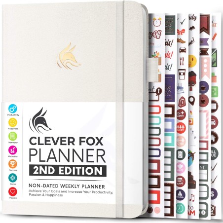 Clever Fox Planificateur 2e édition – Planificateur d'objectifs hebdomadaires et mensuels colorés, organiseur de gestion du temp