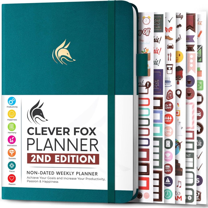 Clever Fox Planificateur 2e édition – Planificateur d'objectifs hebdomadaires et mensuels colorés, organiseur de gestion du temp