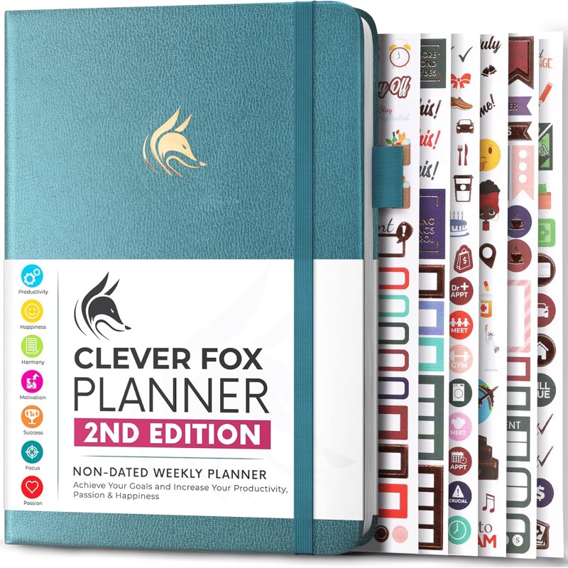 Clever Fox Planificateur 2e édition – Planificateur d'objectifs hebdomadaires et mensuels colorés, organiseur de gestion du temp