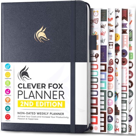 Clever Fox Planificateur 2e édition – Planificateur d'objectifs hebdomadaires et mensuels colorés, organiseur de gestion du temp