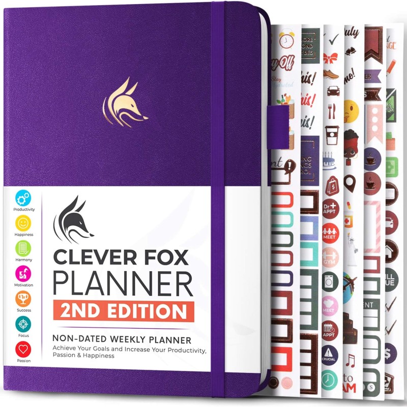 Clever Fox Planificateur 2e édition – Planificateur d'objectifs hebdomadaires et mensuels colorés, organiseur de gestion du temp