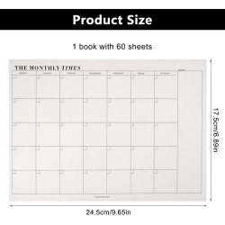 60 Feuilles Planning Mensuel 24.5x17.5 cm, Planificateur Mensuel Calendrier Non Daté, Détachable Planificateur Bloc-Notes, Month